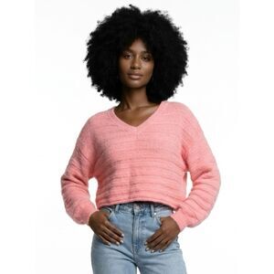 COTTON CANDY LA | Cropped Stripe Sweater Coral Balloon Sleeve Women’s Size M/L